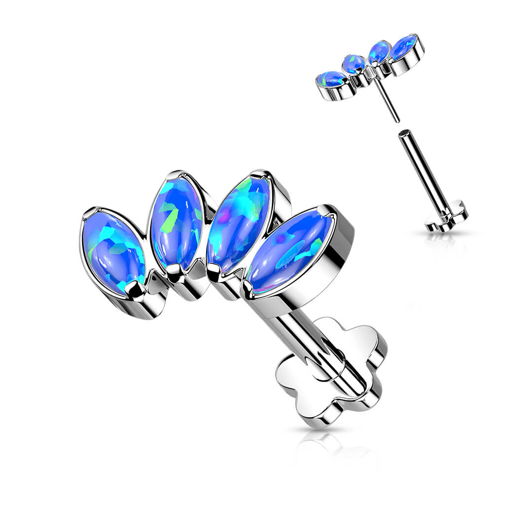 Titanium Labret Marquise Cut Opal Flower Base Push-In