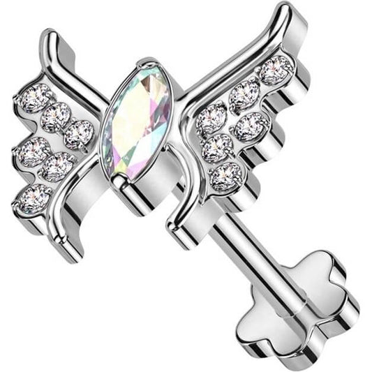 Titanium Labret Butterfly Zirconia Push-In