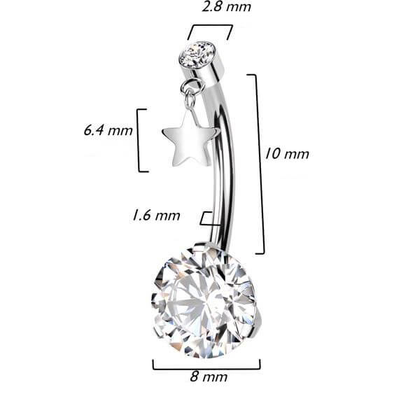 Titanio Piercing Ombelico Zircone e Stella pendente Push-In