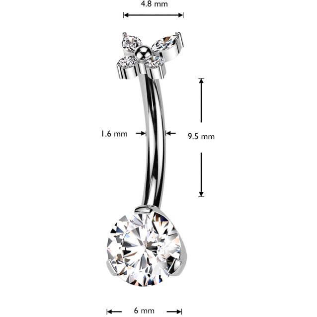 Titane Piercing Nombril Papillon Zircone Enfoncer