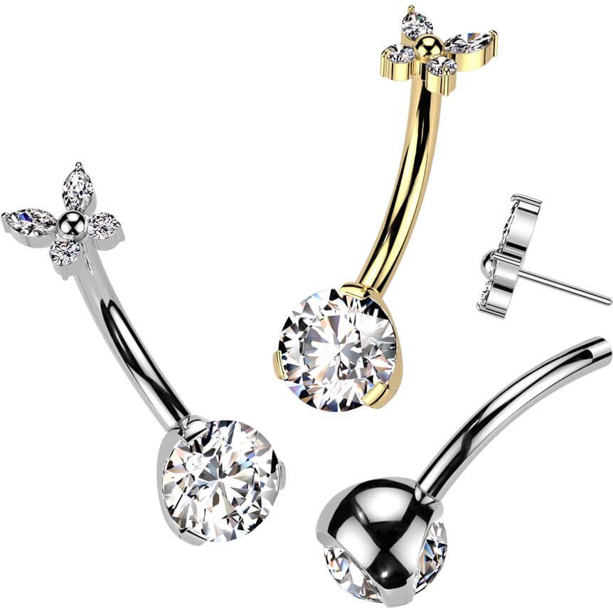 Titane Piercing Nombril Papillon Zircone Enfoncer