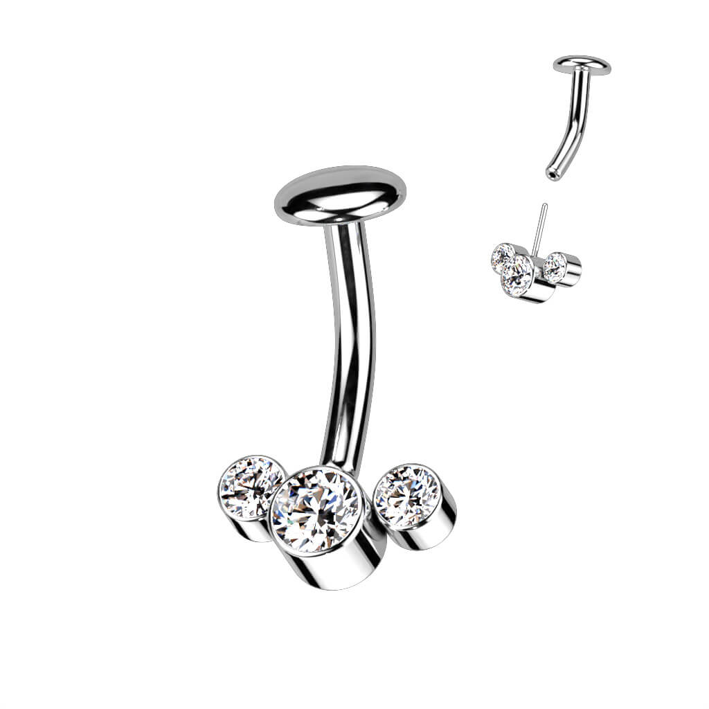 Titanio Piercing ombligo 3 Circonita Plata Push In