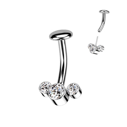 Titanio Piercing ombligo 3 Circonita Plata Push In