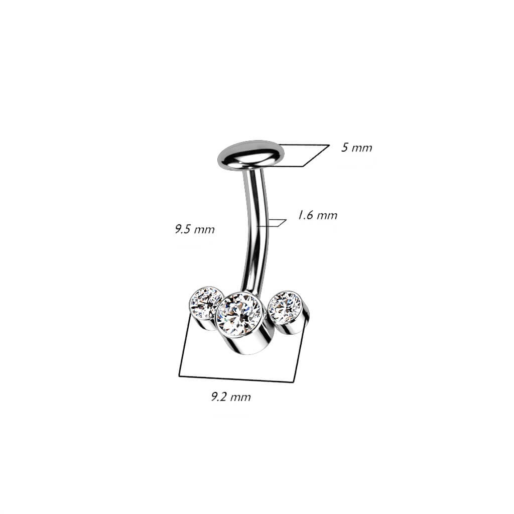 Titan Bauchnabelpiercing 3 Zirkonia Silber Push-In