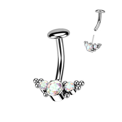 Titanio Piercing ombligo 3 Circonita Plata Push In