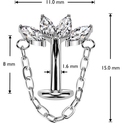 Titane Piercing Nombril Marquise Zircone Pendentif Chaîne Enfoncer