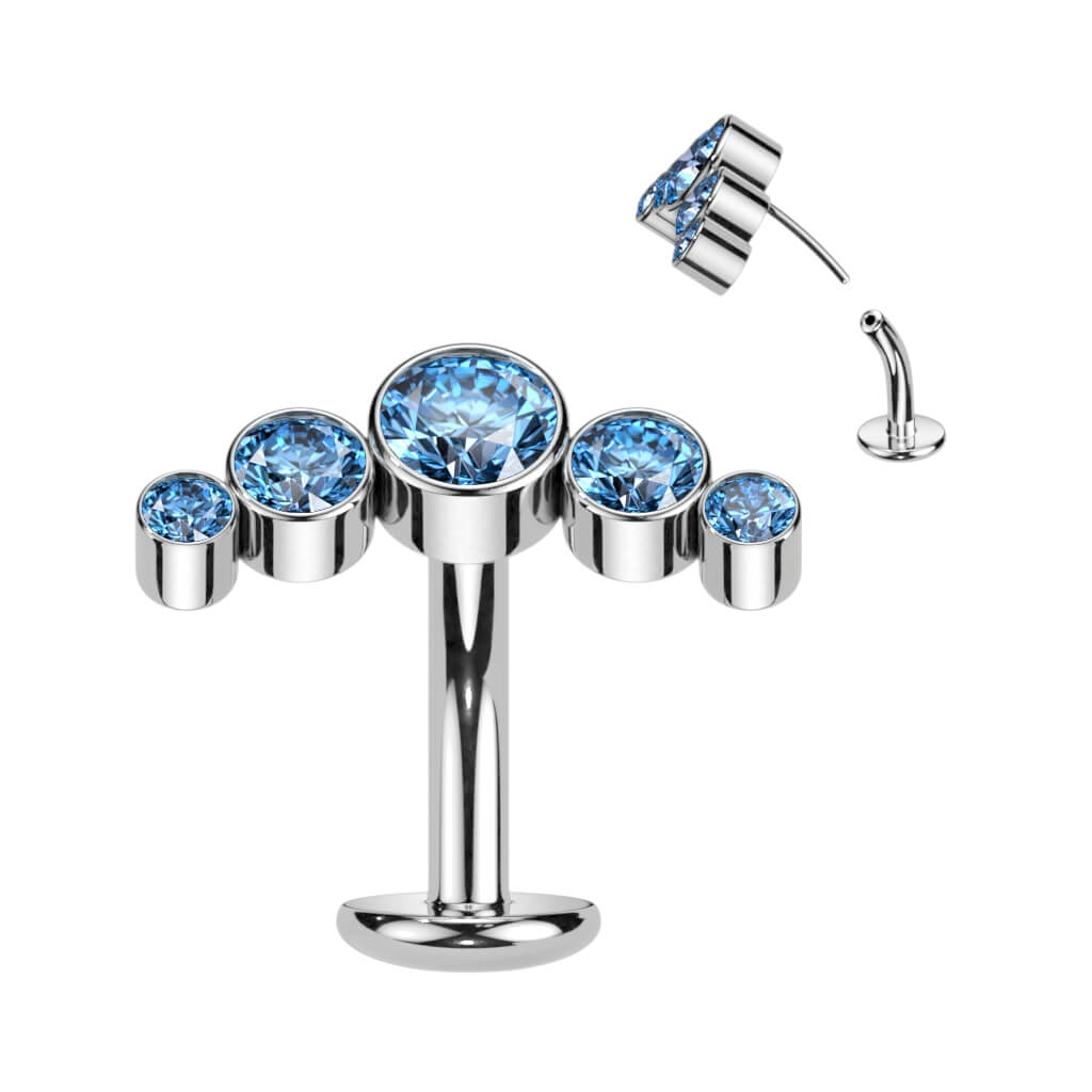 Titane Piercing Nombril 5 Zircones Argent Enfoncer