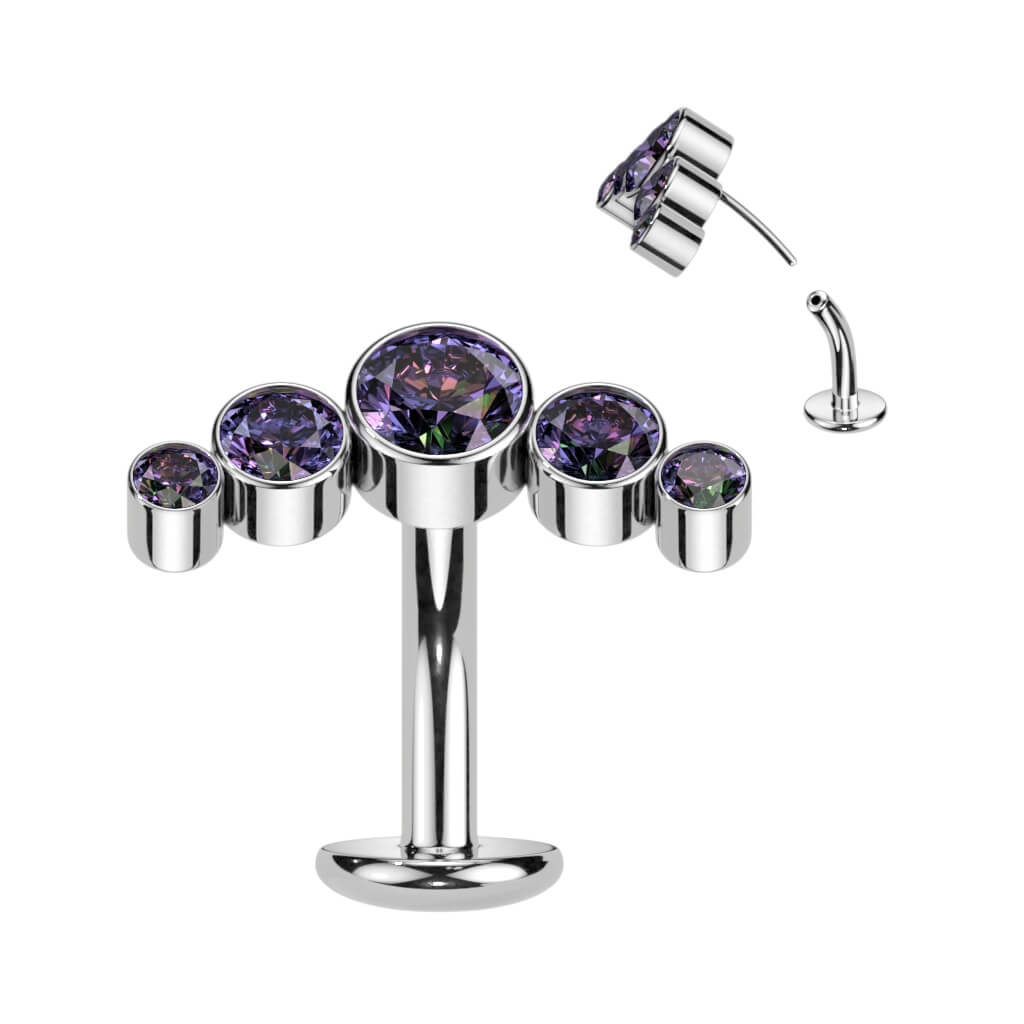 Titane Piercing Nombril 5 Zircones Argent Enfoncer