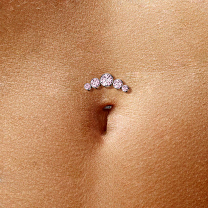 Titane Piercing Nombril 5 Zircones Argent Enfoncer