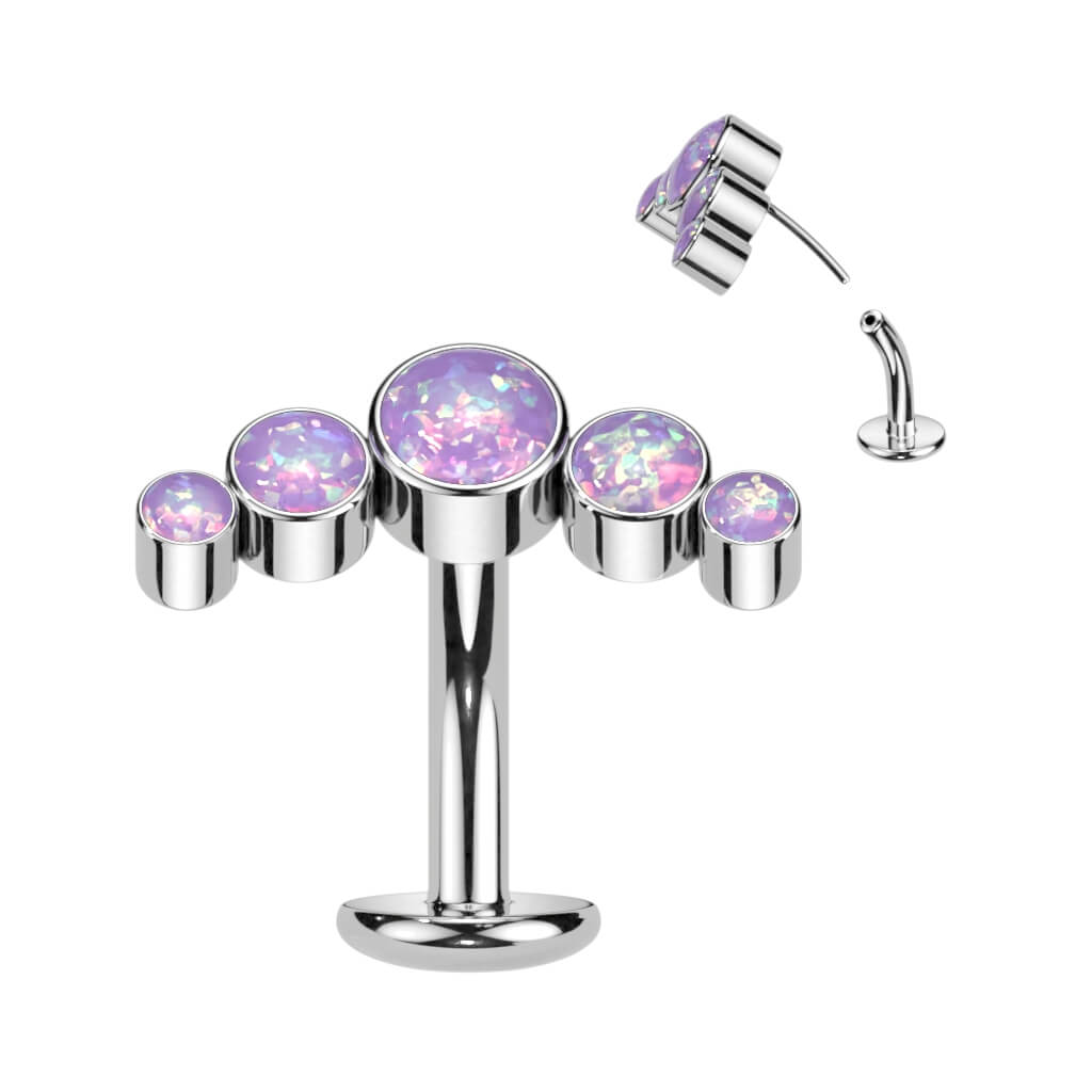 Titane Piercing Nombril 5 Opales Silver Enfoncer