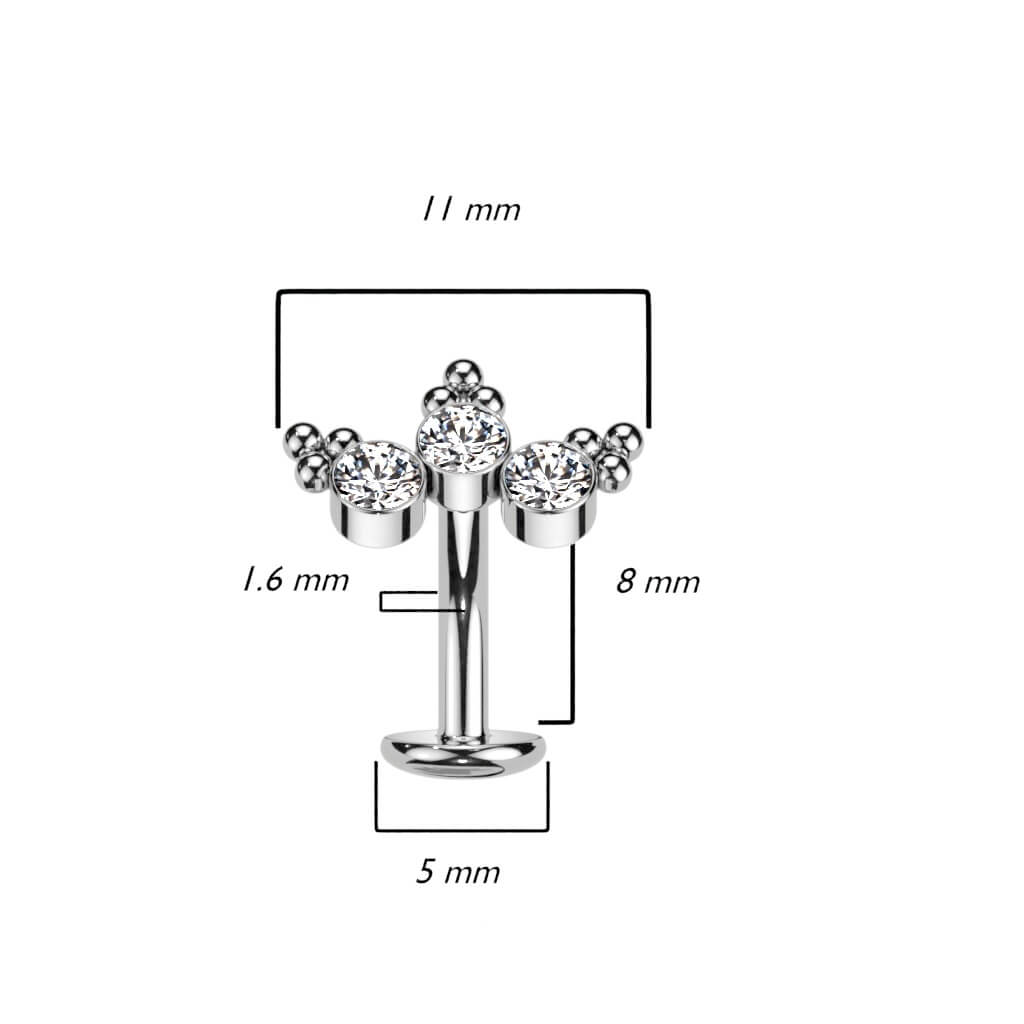 Titanium Belly Button Piercing 3 Zirconia Silver Push-In