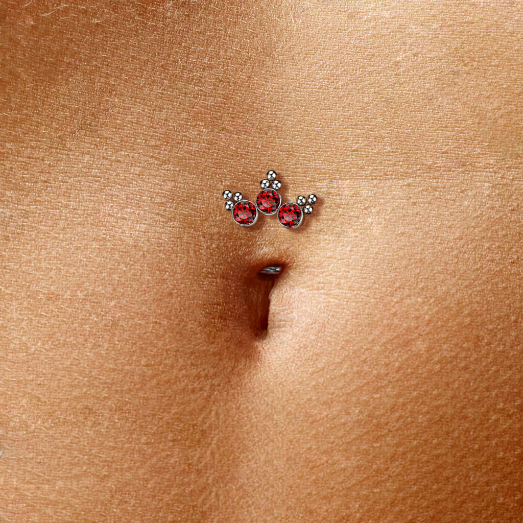 Titanium Belly Button Piercing 3 Zirconia Silver Push-In