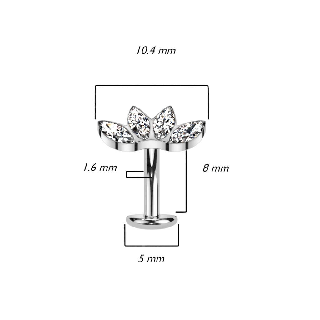 Titane Piercing Nombril Marquise 4 Zircones Enfoncer