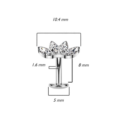 Titane Piercing Nombril Marquise 4 Zircones Enfoncer