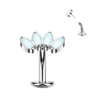 Titanium Belly Button Piercing Marquise Cut 4 Opal Push-In