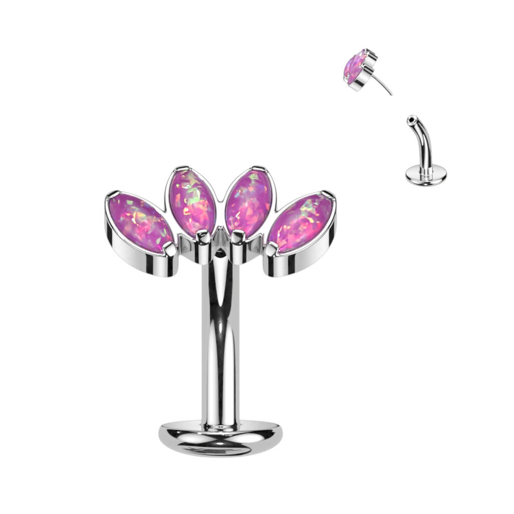 Titane Piercing Nombril Marquise 4 Opales Enfoncer