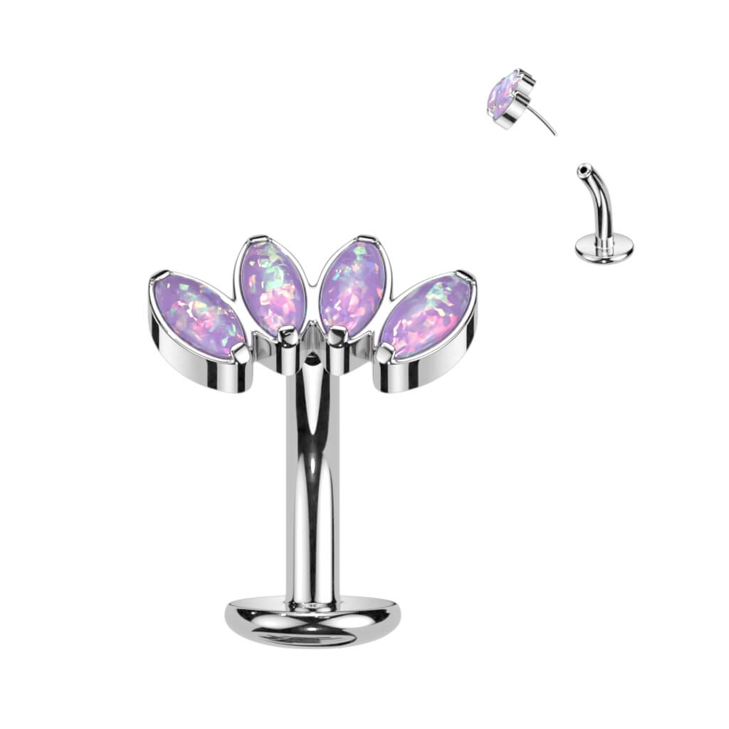 Titane Piercing Nombril Marquise 4 Opales Enfoncer