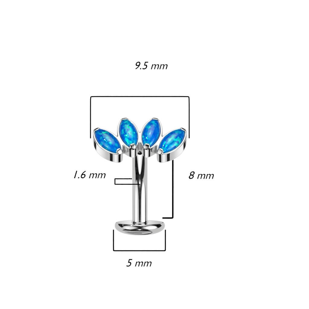 Titane Piercing Nombril Marquise 4 Opales Enfoncer