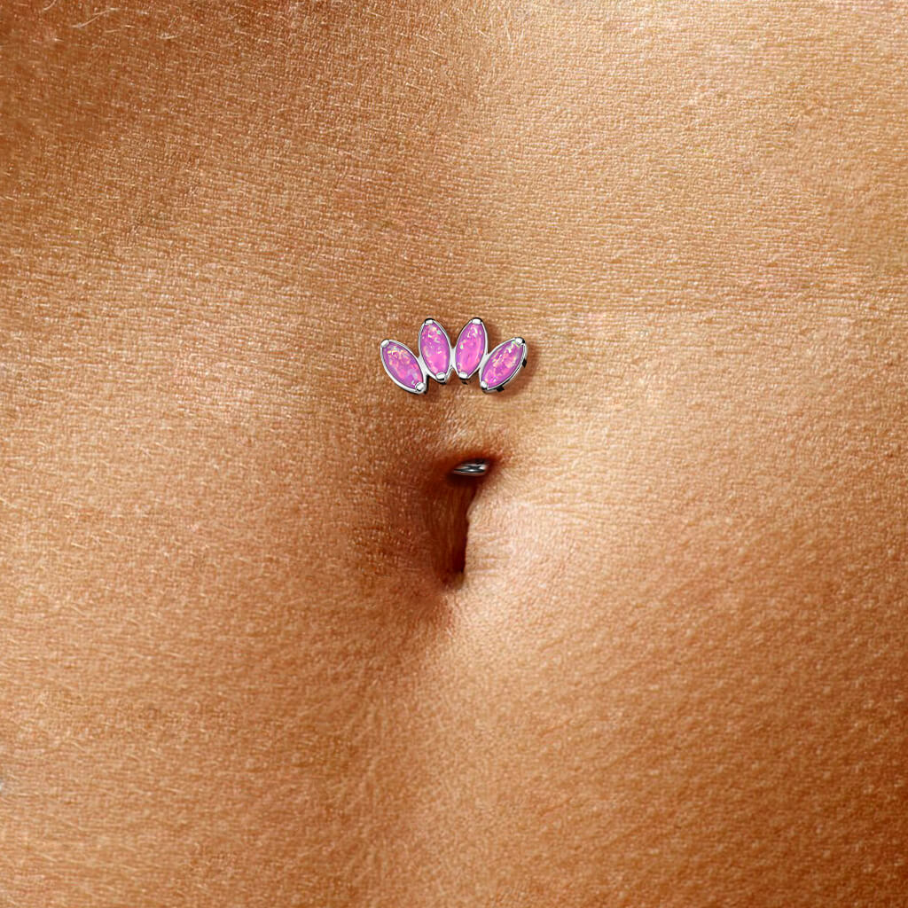 Titanium Belly Button Piercing Marquise Cut 4 Opal Push-In