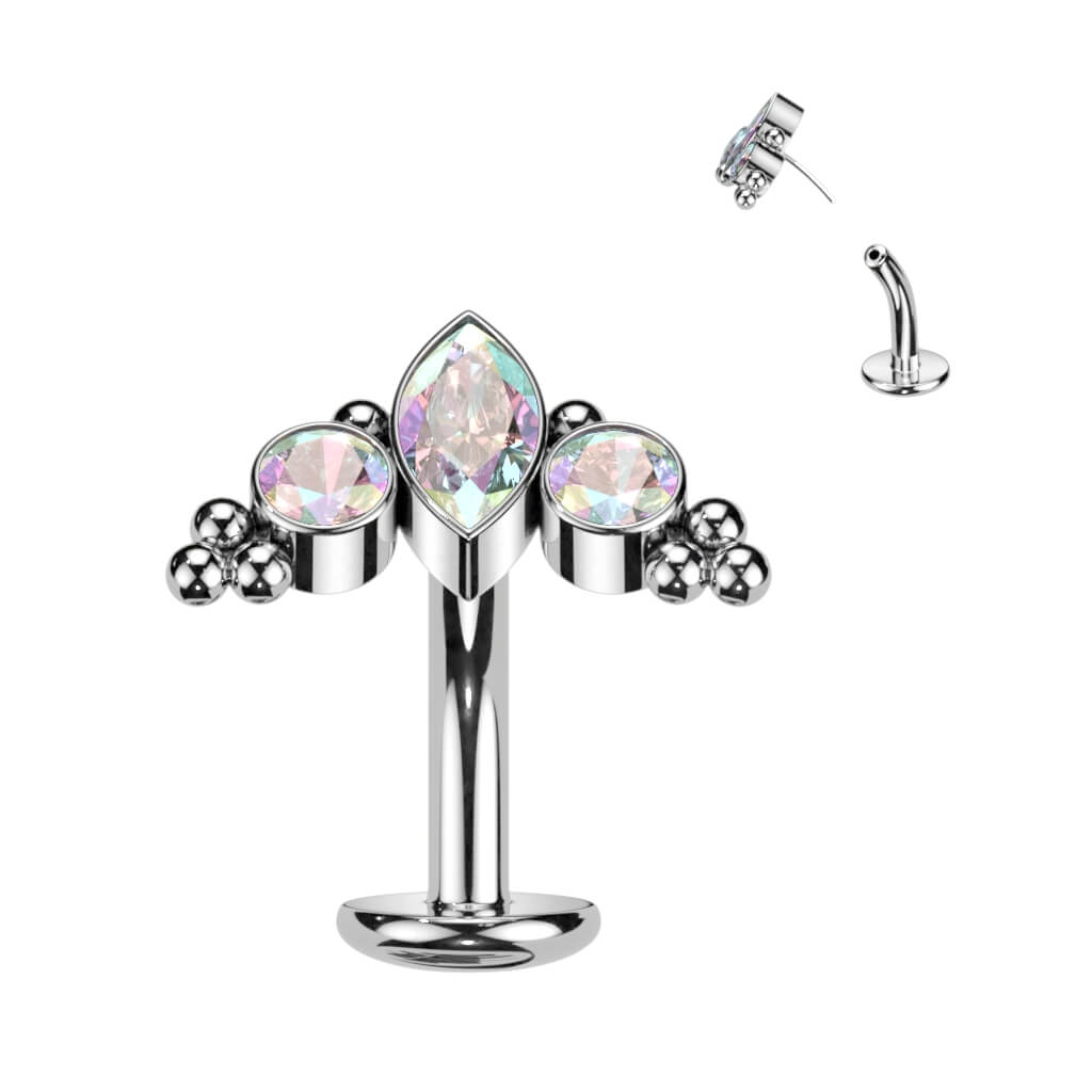 Titan Bauchnabelpiercing Zirkonia Opal Silber Push-In