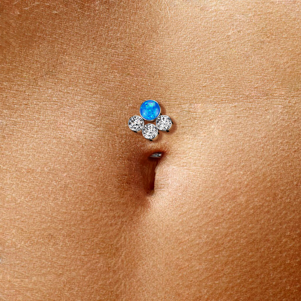 Titan Bauchnabelpiercing Zirkonia Opal Silber Push-In