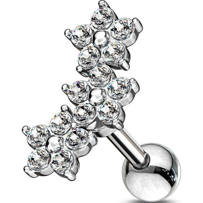 Barbell Blumen Zirkonia Silber