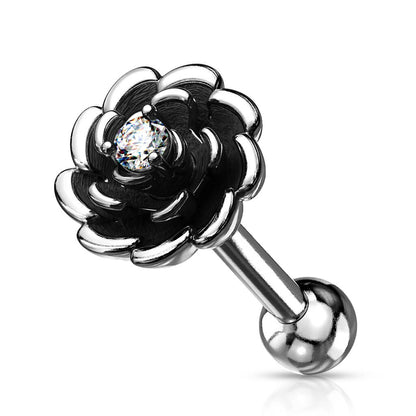 Barbell Flower Zirconia Silver