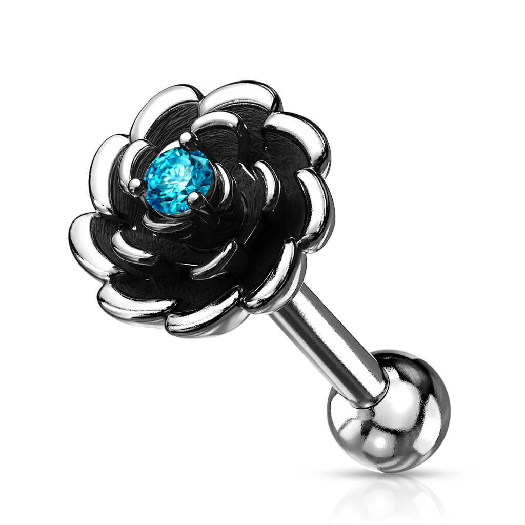 Barbell Blume Zirkonia Silber