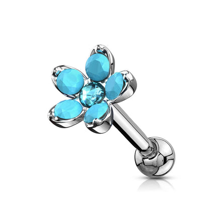 Barbell Flower Opal Silver