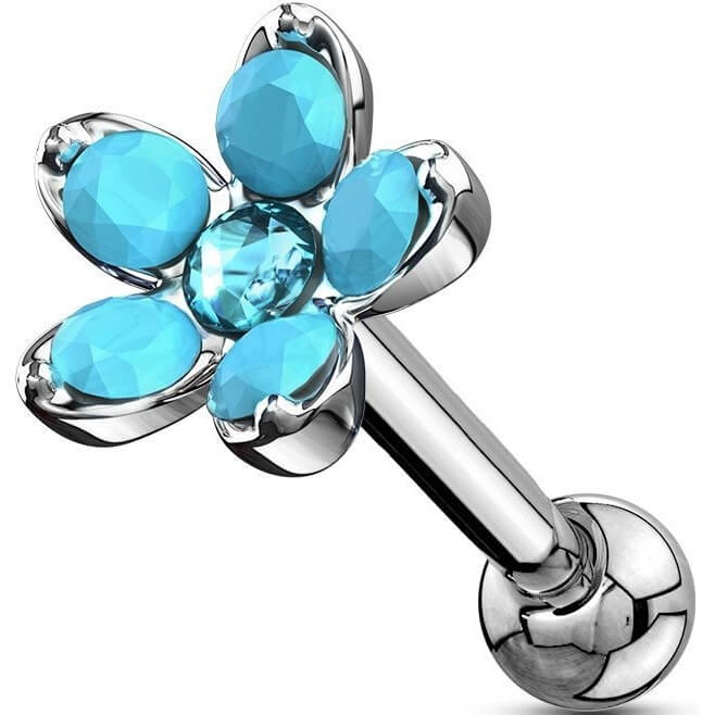 Barbell Flower Opal Silver