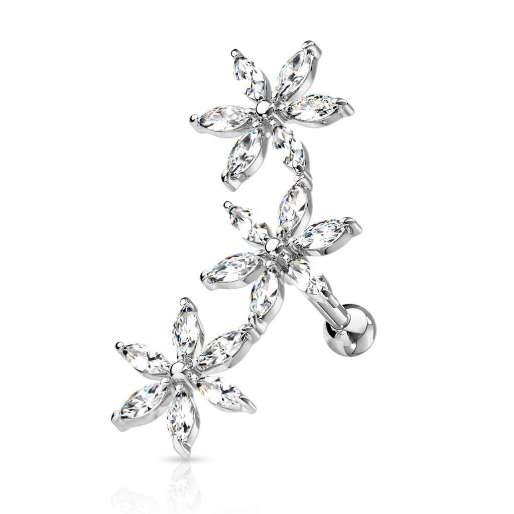 Barbell 3 Flowers Zirconia