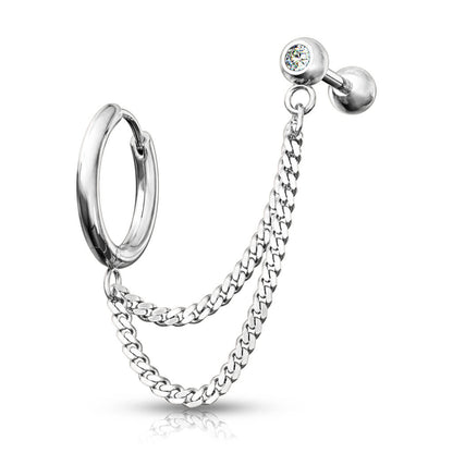 Boucle d'Oreille Barre Chaine Zircone Cliqueur