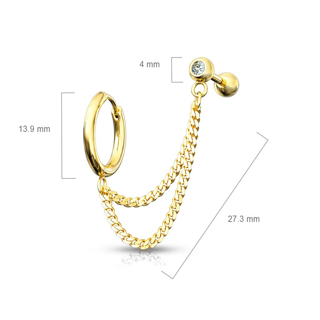 Boucle d'Oreille Barre Chaine Zircone Cliqueur