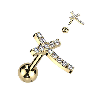 Barbell Kreuz Zirkonia Gold Silber