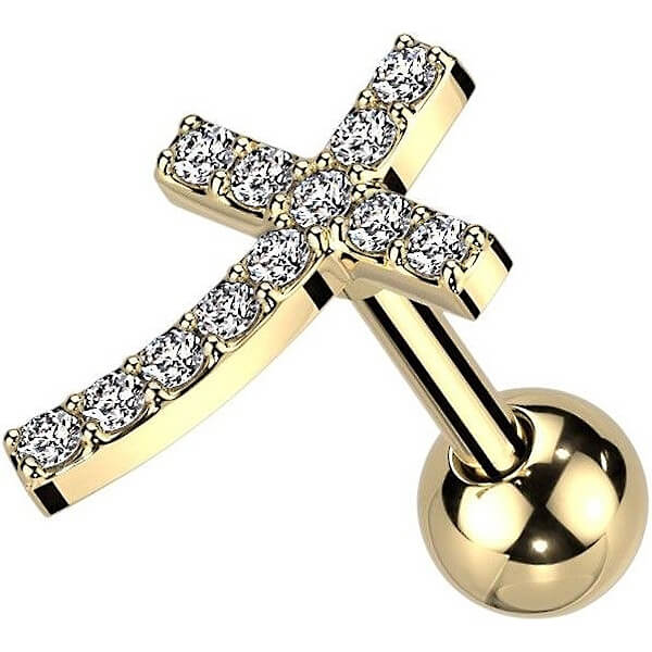 Barbell Cross Zirconia Gold Silver