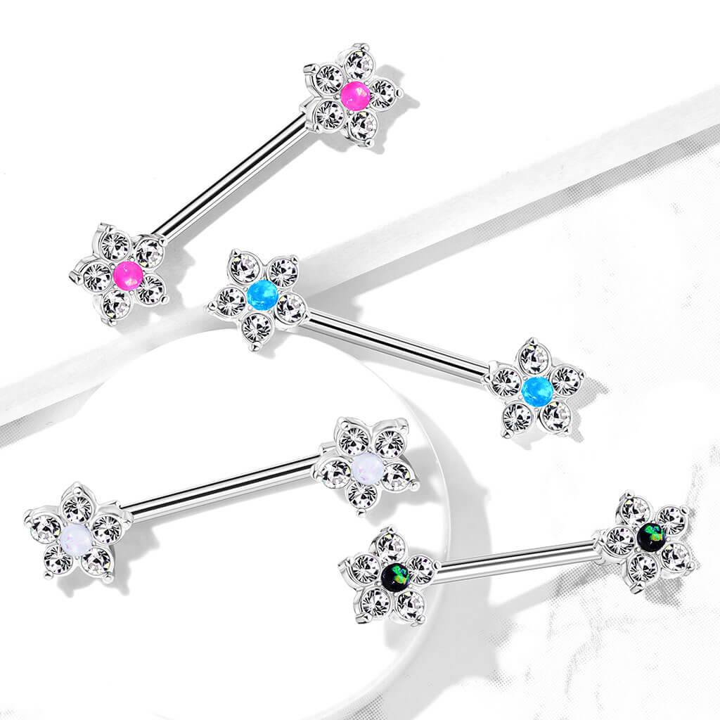 Piercing Capezzolo Fiori d´argento con zirconi