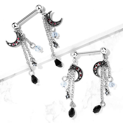 Nipple Piercing Chain Moon Zirconia Silver