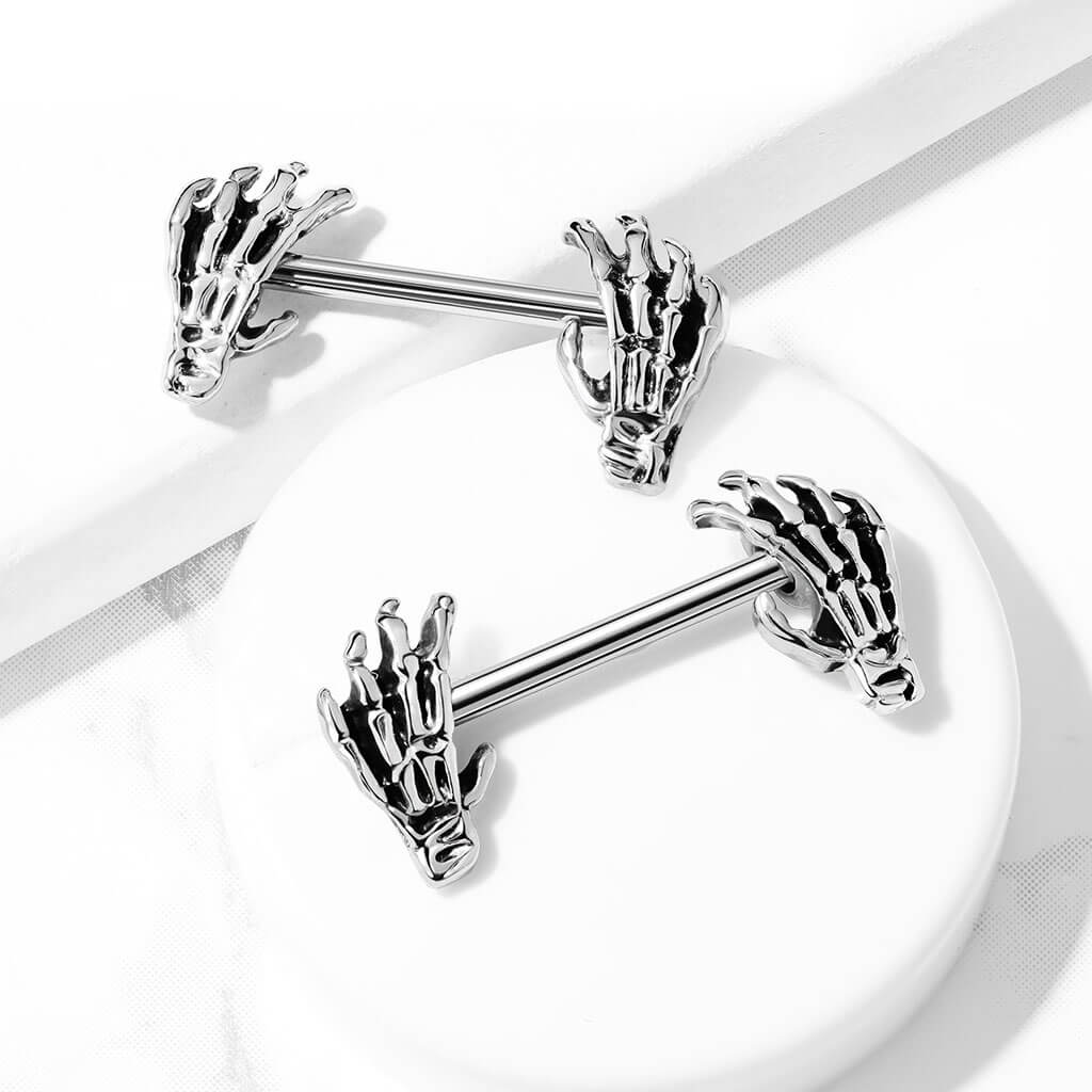 Nipple Piercing Skeleton Hands Silver