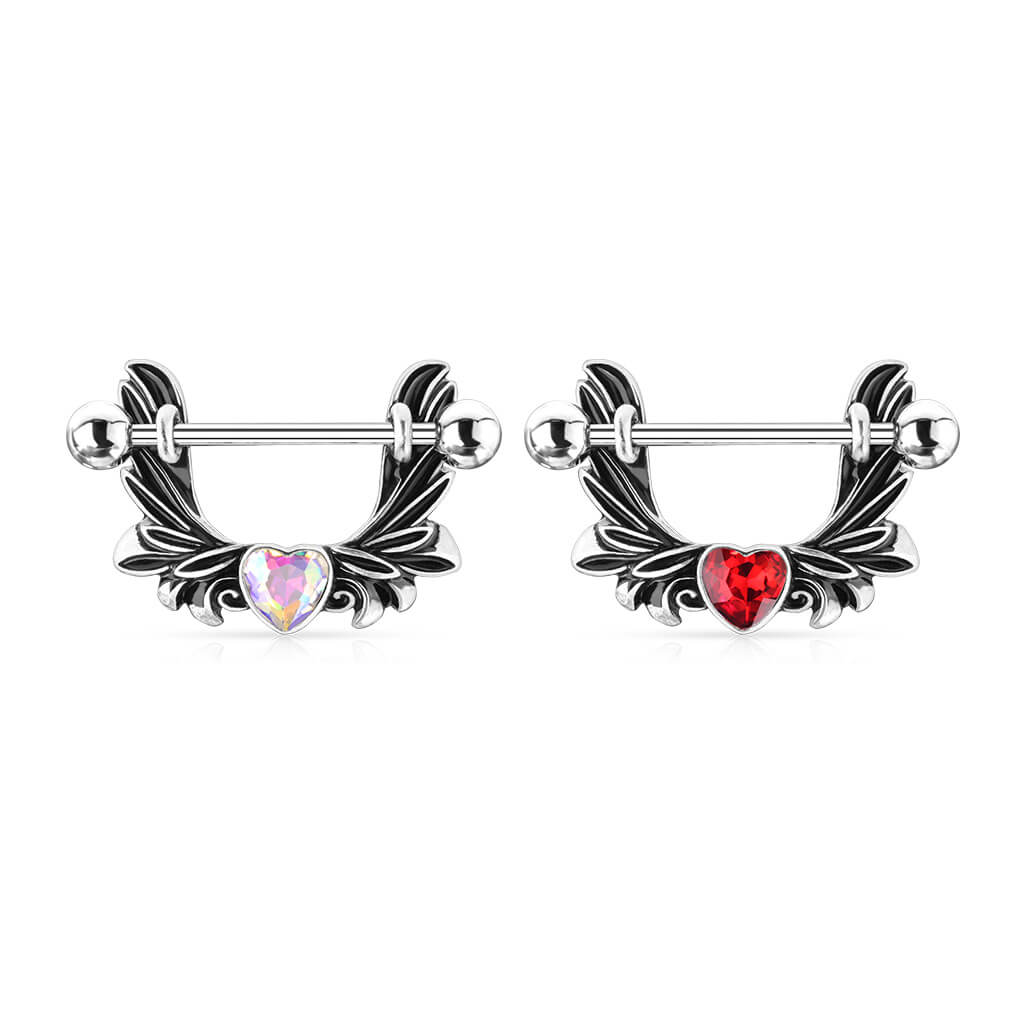 Nipple Piercing Angel Wings Heart Zirconia