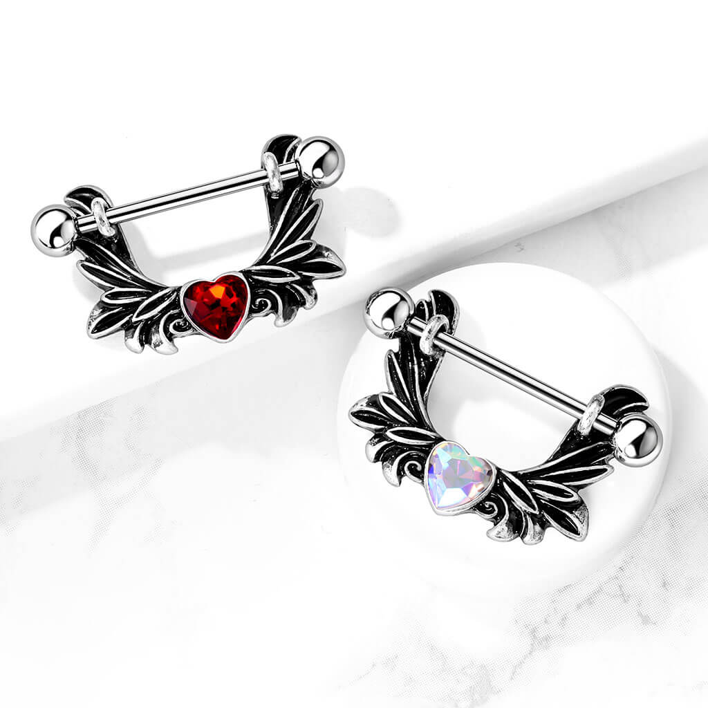 Nipple Piercing Angel Wings Heart Zirconia