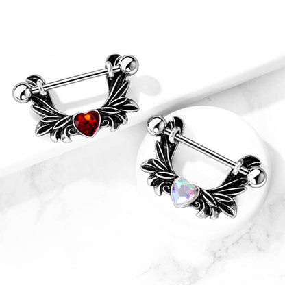 Nipple Piercing Angel Wings Heart Zirconia