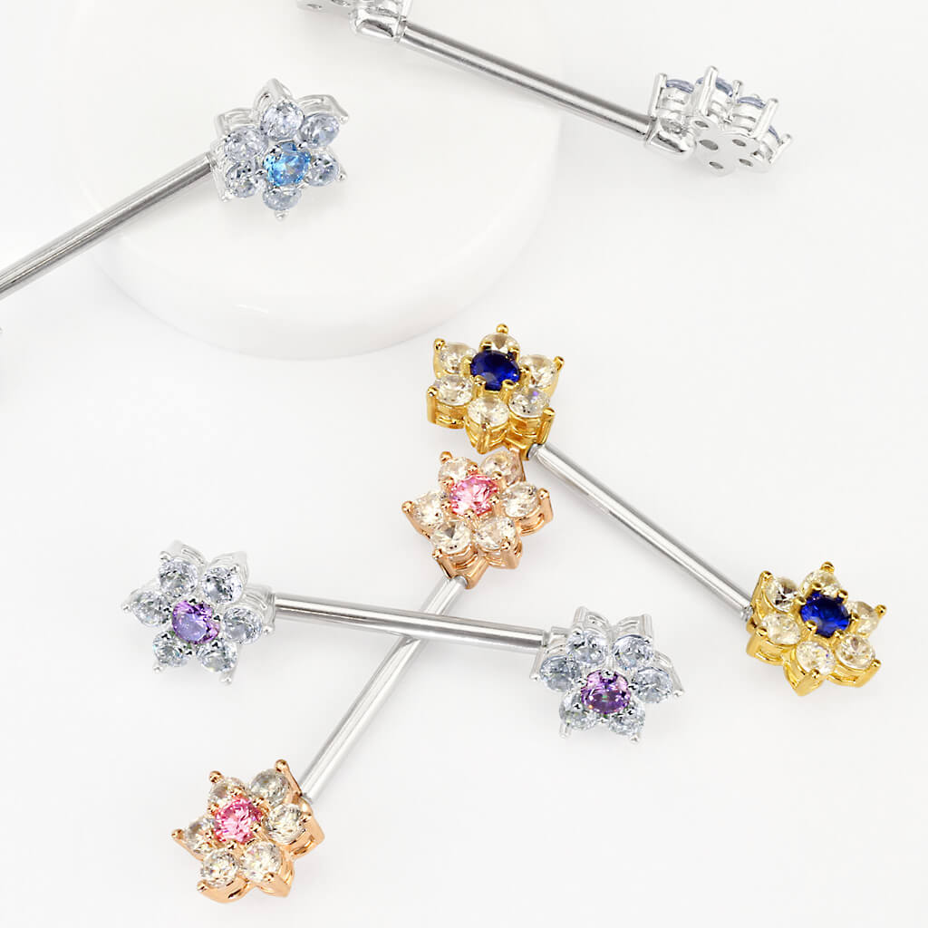 Nipple Piercing Flower Zirconia