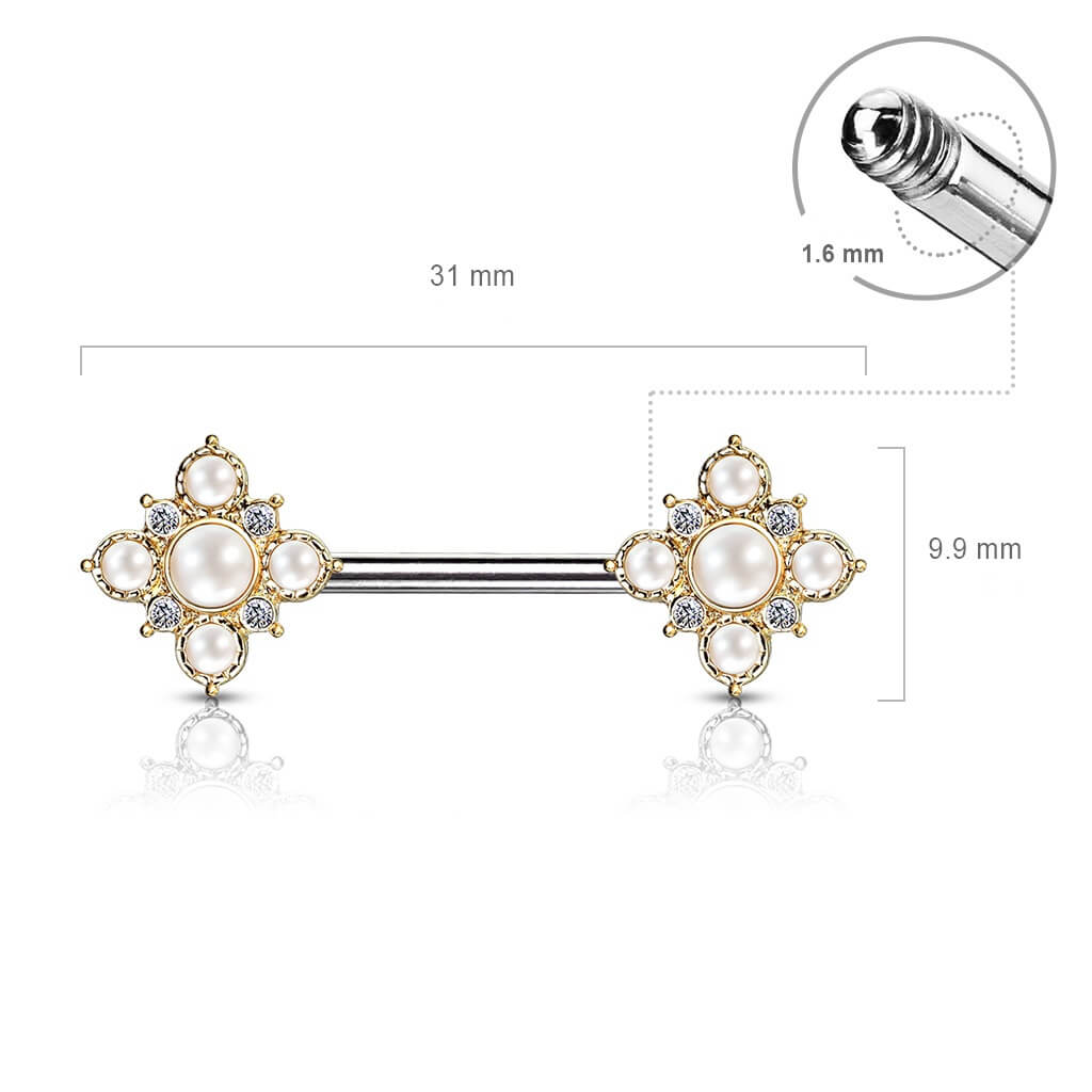 Nippelpiercing Blumen Perlen Zirkonia PVD