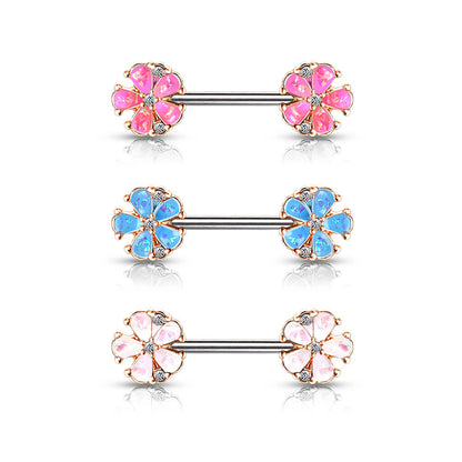 Nippelpiercing Blumen Opal Gold PVD