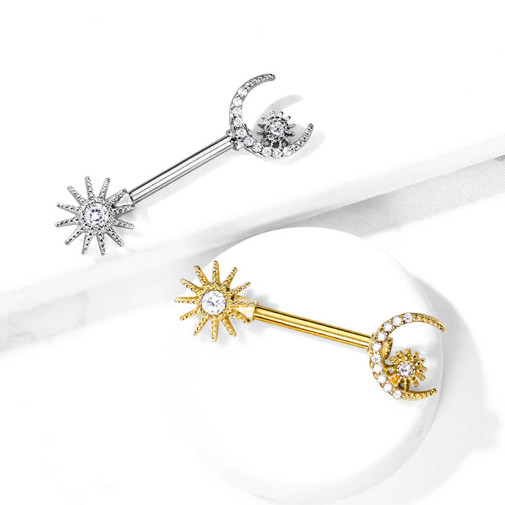 Nipple Piercing Sun Moon Star Zirconia