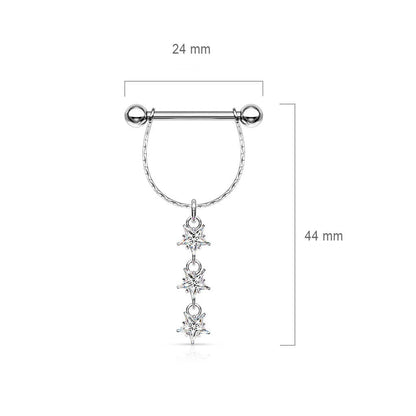 Nipple Piercing dangle Stars Zirconia Silver