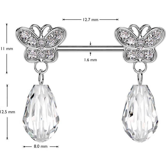 Barbell butterfly acrylic gem dangle