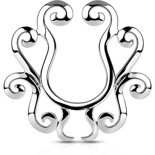 Faux Piercing Tétons Fleur Tribale Argent Pliable