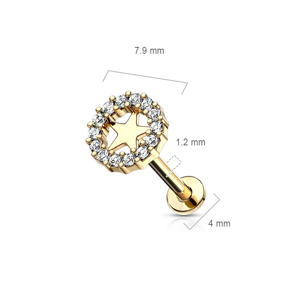 Labret Étoile Zircone Filetage Interne