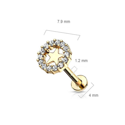 Labret Star Zirconia Internally Threaded